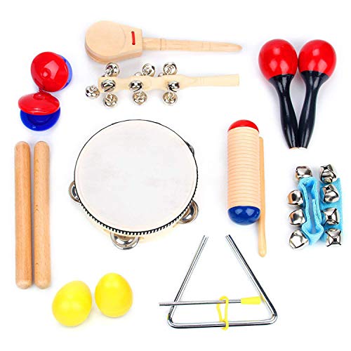 REFURBISHHOUSEToddler Educational&Musical Percussion for Kids&Children Instruments Set 18 Pcs With Tambourine,Maracas,Castanets&More Promote Fine Motor Skills, Enhance Hand To Eye Coordination