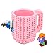 Havitar embedded brick cup 10 colors, creative building block cup DIY building coffee cup (built-in 3 packs of building blocks), Christmas gifts (pink)