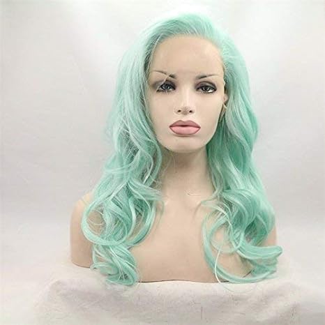 Amazon.com: ZXCC Natural Mint Green Wig Side Bangs Synthetic Hair Lace
