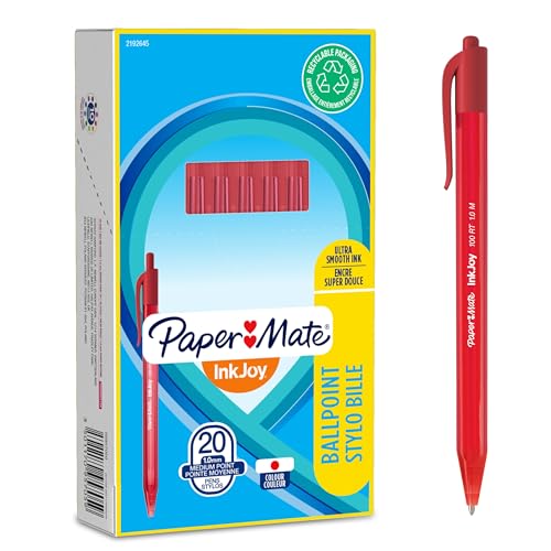 Paper Mate InkJoy 100RT Bolígrafos retractiles | Punta mediana (1,0 mm) | Rojo | 20 unidades