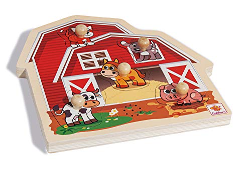 Eichhorn 100005415 Puzzle mit Sound, Bauernhof Steckpuzzle aus FSC 100 Prozent zertifiziertem Holz, mit fünf Tiersounds… – Bild 4