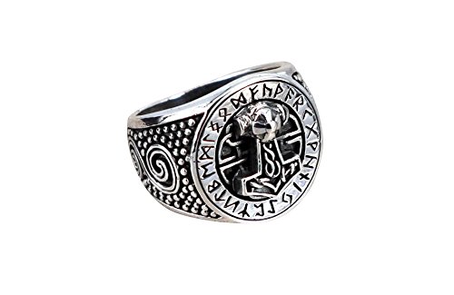 925 Sterling Silver Viking Thors Thor's Hammer MjÃ¶lnir Mjolnir Futhark Norse Runes Runic Ring (12)