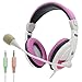 VCOM Computer Headset with Adjustable Microphone and Volume Control Noise Cancelling, Lightweight Over Ear Stereo Wired Headphones for Computer PC Laptop – Pink&Whitethumb 1