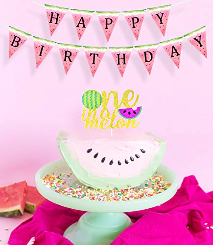 One in a Melon Cake Topper Watermelon Banner for Watermelon Themed Birthday 1st Birthday Party Supplies
