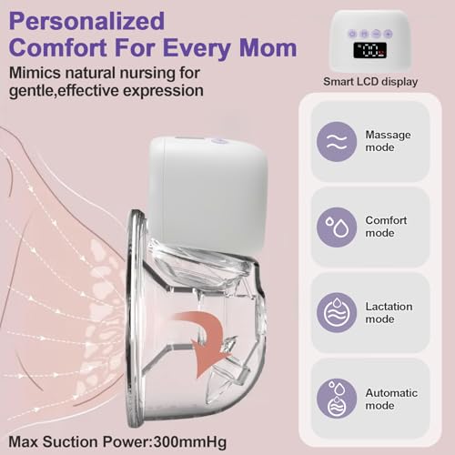 MAGEPAPA Extractor de Leche Materna Eléctrico Portátil Manos Libres, 4 Modos y 12 Niveles Ajustables con Memoria Inteligente para Madres Lactantes