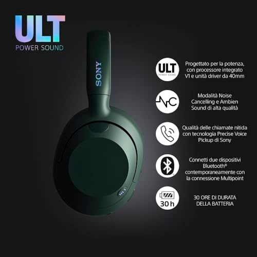 ULT WEAR – Cuffie wireless con noise cancelling, bassi profondi e potenti,stesso processore delle WH-1000XM5, chiamate nitide, batteria fino a 30 ore, compatibili con iOS e Android – Forest Gray