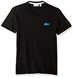 Lacoste Men's V-Neck T-Shirt with Contrast Applique Croc, Black/Loire Blue, 6