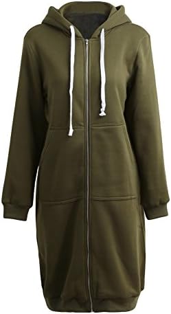 Women's Zip up Hoodies Pockets Tunic Sweatshirt Long Hoodie Outerwear Jacket Army green S