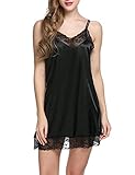 Ekouaer Women's Sexy Lace Halter Nightwear Satin Chemises Slip Sleepwear