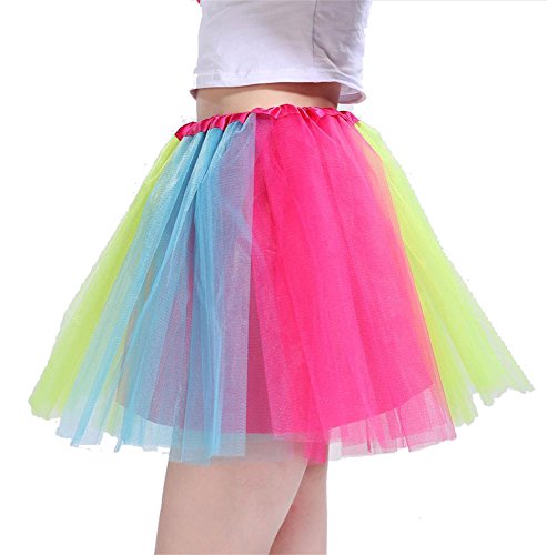 Beluring Womens Adult 3 Layers Bubble Multicolor Rainbow Rockabilly Tutu Skirt