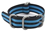 ArtStyle Watch Band with Colorful Nylon Material Strap and Heavy Duty Brushed Buckle (Black/Blue, 18mm)