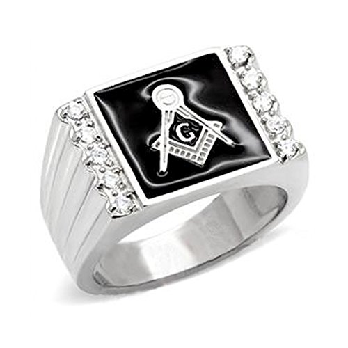 Square Stainless Steel Freemason Ring. Masonic Ring with Black Stone & CZ. Freemason's Jewelry Masonic Rings for Free Masonry Member. Free Masons Masonary Ring with Masonic symbol emblem (10)