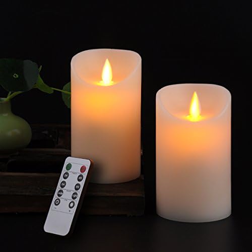 Calm-life Classic Pillar Real Wax Flameless LED Candles 3" X 5" with Timer 10-key Remote Control Feature Ivory Color - Set of 2