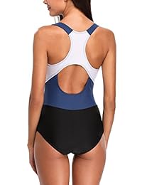 vestido de baño dama de una pieza atlético de espalda traje de baño de bloqueo de color