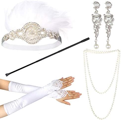 BundleMall 1920s Accessories Themed Costume Mardi Gras Party Prop Additions To Flapper Dress (set 56)