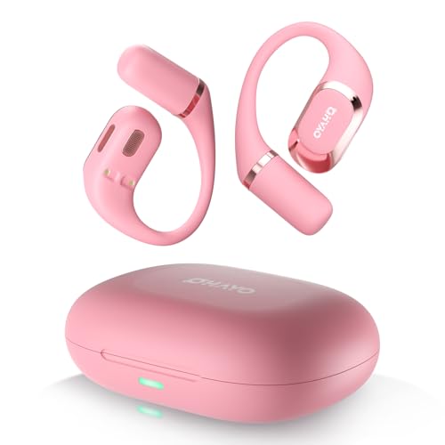 Open Ear Headphones,40H Playtime,IPX5 Waterproof,Air Conduction Sport Earbuds,Charging Compartment with LED Intelligent Display Screen,4 Frequency-Dividing Speakers,Earbud with Mic Clear Call(Pink)