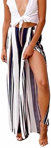 Fashion Forked Womens Leggings Trousers Loose Sport Stripe Print Casual Pants (L, Navy)