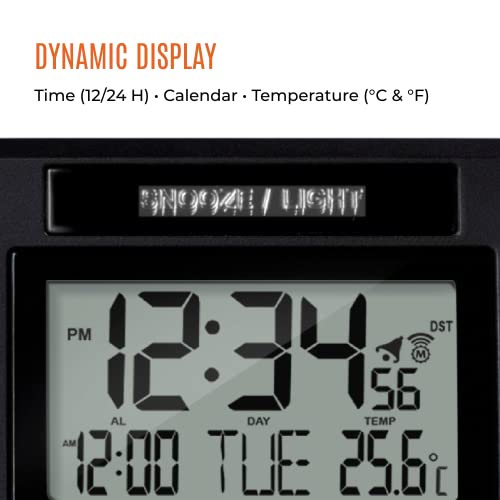MARATHON Atomic Travel Alarm Clock with Auto Night Light, Black 12 or