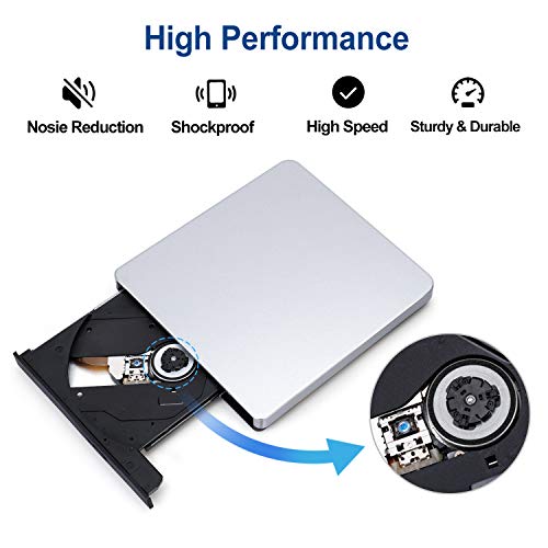 MMUSC External CD/DVD Drive for Laptop,USB Burner Writer Drive Player High Speed Data Transfer for Laptop/Desktop/MacBook/Mac OS/Windows10/8 - Thumbnail 2