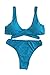 QINSEN Women Sexy Knotted Front Cropped Top Bikini Sets Thong Swimsuit Blue S