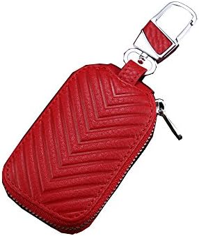 Wismart Genuine Leather Car Key Chain Coin Holder Zipper Case Remote Wallet Bag-(Large,Red)
