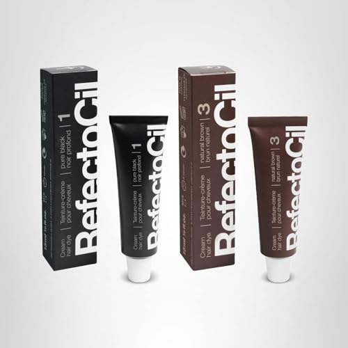 RefectoCil Cream Hair Dye 2-Pack - Professional Hair Tint for Long-Lasting Color - Black (1) + Natural Brown (3)