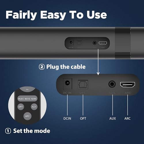 GarageRock Sound Bar for TV, Soundbar 2-in-1 Detachable Sound Bars with Auto Volume Boost for Clear Sound, TV Speakers with 3 EQ Modes, Bluetooth 5.3/ARC/Opt/AUX Connection for PC/Gaming/Projectors