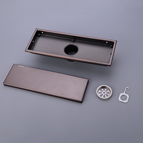 HANEBATH 12 Inch Linear Shower Floor Drain with Tile Insert Grate,Oil Rubbed Bronze