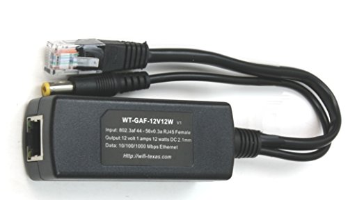 WT-GAF-12v12w 802.3af Gigabit Poe Splitter with 12 Volts output. Power Over Ethernet for Non-poe Devices like IP Cameras to 328 Ft for PoE Switches