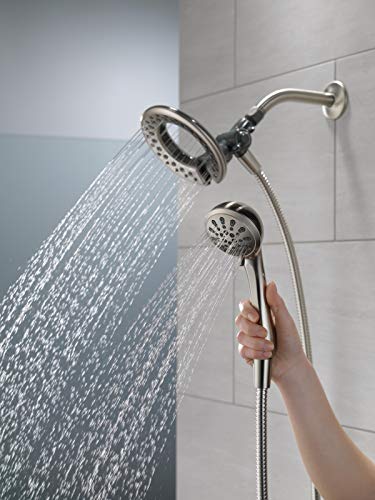 Delta 4-Setting In2ition 2-in-1 Dual Shower Head with HandHeld Spray, Brushed Nickel Detachable Shower Head with Hose, Showerhead, 1.75 GPM Flow Rate, SpotShield Nickel 75486CSN