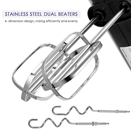 Hand Mixer Electric 6 Speed Mode, TIBEK Hand Held Mixer 300W with Turbo Button and 4 Stainless Steel Attachments (2 Beaters and 2 Dough Hooks), One Button Eject Design - Thumbnail 4