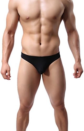 JIMEI3B Men's Sexy Underwear Thong G-String Low Rise T-Back Bikini Briefs Swimsuit (S, Black)