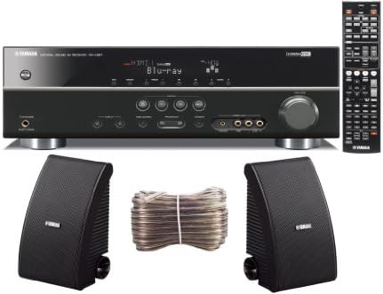 Yamaha 3D-Ready 5.1-Channel 500 Watts Digital Home Theater Audio/Video Receiver With a USB Digital Input and Connecting Cable to Play &amp; Charge Your iPod or iPhone &amp; Control Remotely + Set of 2 Yamaha All Weather Indoor / Outdoor 150 watt Wall Mountable Natural Sound 2-way Acoustic Suspension Speakers - Black + 100ft 16 AWG Speaker Wire