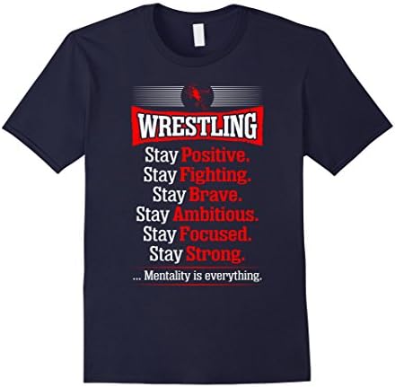 Mens Stay Positive Brave Ambitious Strong Wrestling Tshirt Medium Navy