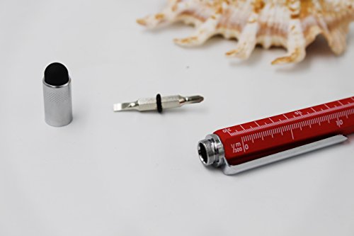 6 in 1 Multitool Pen with Gift Box - Includes 1 Ballpoint Pen, Universal Stylus Pen, Ruler,Flat and Phillips Screwdriver Bit, Level Gauge - The Perfect Multi-Function Gadget (Red)