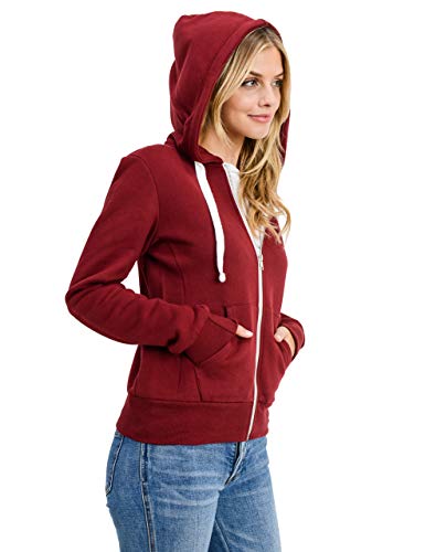 esstive Women's Basic Fleece Full-Zip Hooded Jacket, Burgundy, Large