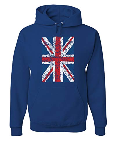 Tee Hunt Union Jack Hoodie United Kingdom Distressed British Flag Sweatshirt Royal Blue X-Large at Amazon