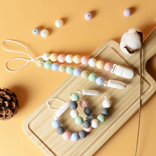 Pacifier Clip, BPA-Free Silicone Teething Beads Teether Holder, Pacifier Holder Clips for Teething Relief, 4 Different Color