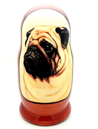 Pug nesting dolls Russian Hand Crafted 5 piece matryoshka dog Set / 7"H