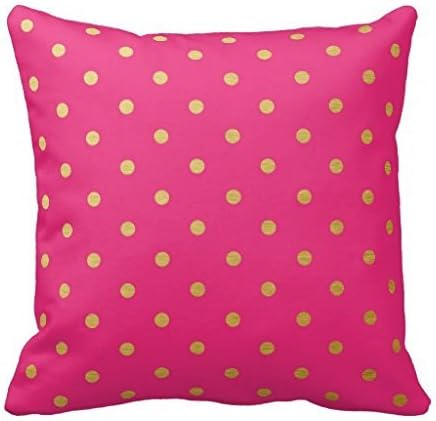 Gold Foil Polka Dots Modern Hot Pink Metallic Throw Pillow Case