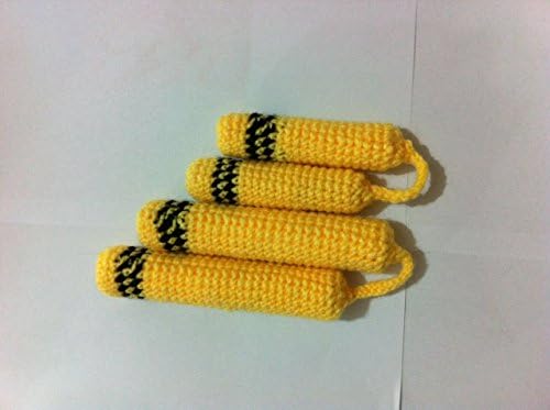 Yellow Nylon Wool Blend Yarn Hand-crocheted Nunchaku Shape Keychain Suite 2