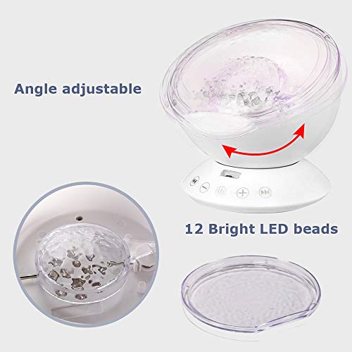 Ocean Wave Projector Lamp Music Player for Kid Adult,7 Color Changing Music Player Night Light Projector LED Concepts Bedroom Living Room Nursery Gift (White)