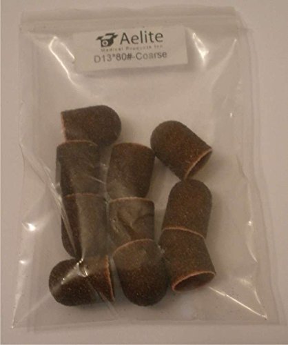 A+Elite Pedicure Abrasive Sanding Caps / Sleeves / Bands MEDIUM D13mm*19mm 10-PACK For Callus Removal And Nail Filing (80# Coarse Brown)
