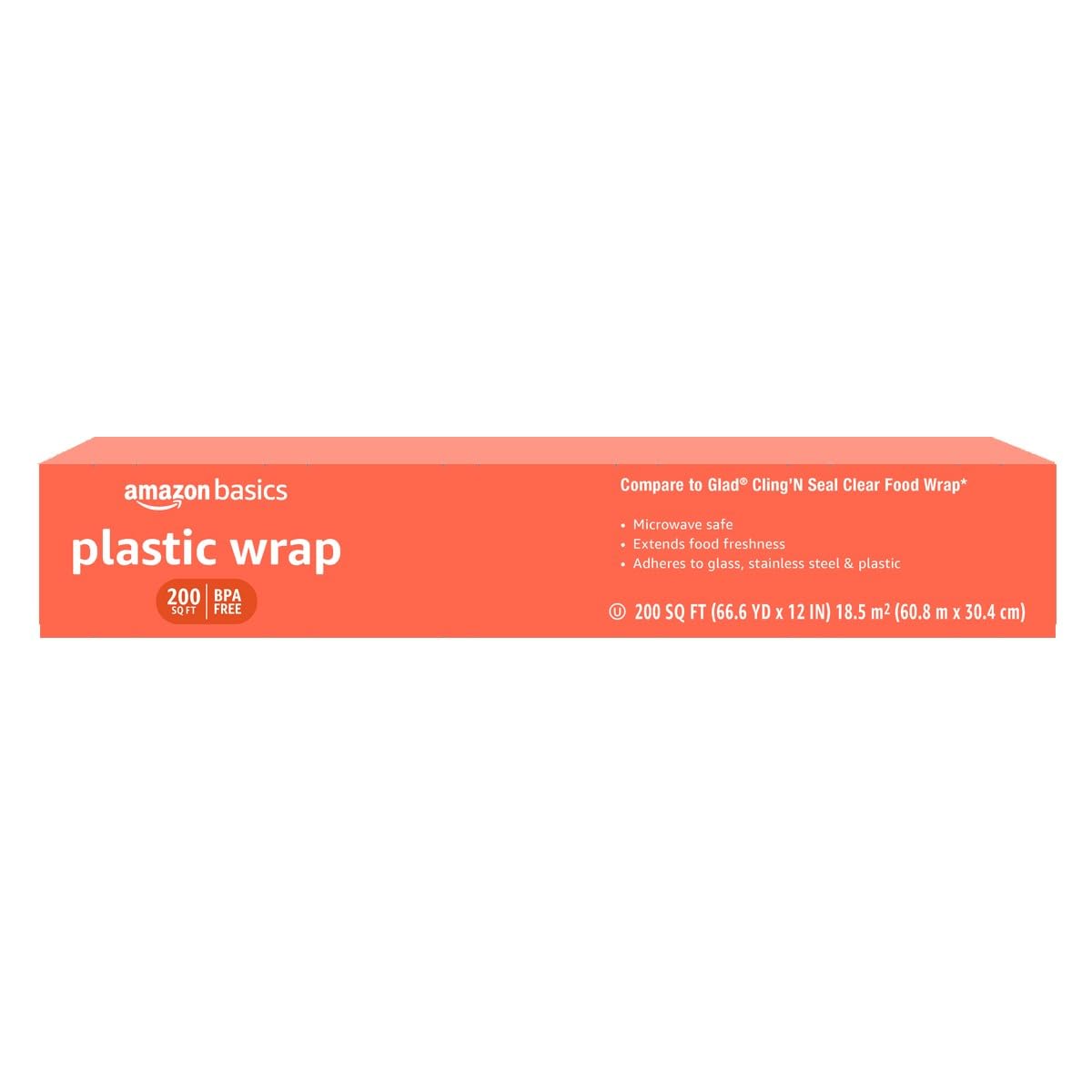 Amazon Basics Plastic Food Wrap, BPA Free, Microwavable, 200 Sq Ft, Pack of 1
