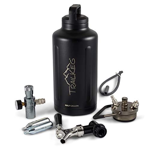 TrailKeg Half Gallon - Stainless Steel Growler for Beer - Vacuum Insulated Double Wall Design - Chrome Tap and Dual Stage CO2 Regulator - Keeps Drinks Perfectly Cold and Carbonated