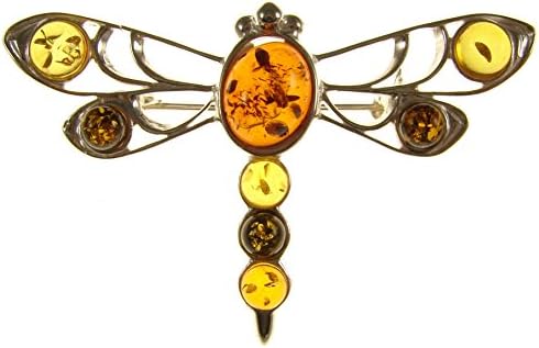 SA BroochesBaltic Amber and Sterling Silver 925 Multi-Coloured Dragonfly Brooch pin Jewellery Jewelry