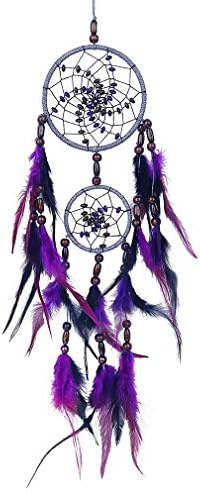 MIRUIKE Handmade Traditional Dream Catcher with Feathers Beads Wall Hanging Ornament Purple Dreamcatcher Net for Home Decor, Kids Bedroom