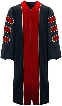 Deluxe Doctoral Graduation Gown-Red Trim Gold Piping