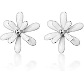 Reffeer Solid 925 Sterling Silver Flower Stud Earrings for Women Teens Cute Flower Stud Earrings