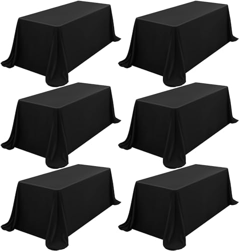 6 Stück Tischdecke Schwarze 229 x 396 cm, Rechteckige 8 FT Tischdecke, Flecken- und Knitterfreie Waschbare Tischdecke aus Polyestergewebe für Hochzeiten, Feiern, Veranstaltungen und Restaurants